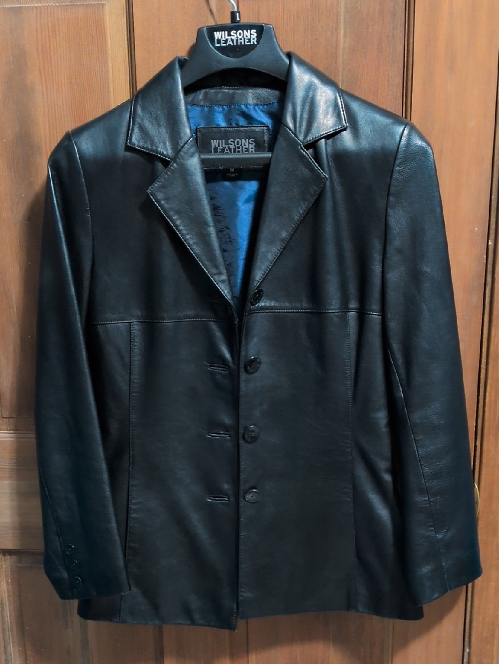 Wilsons Leather Black Leather Button-Front Blazer M